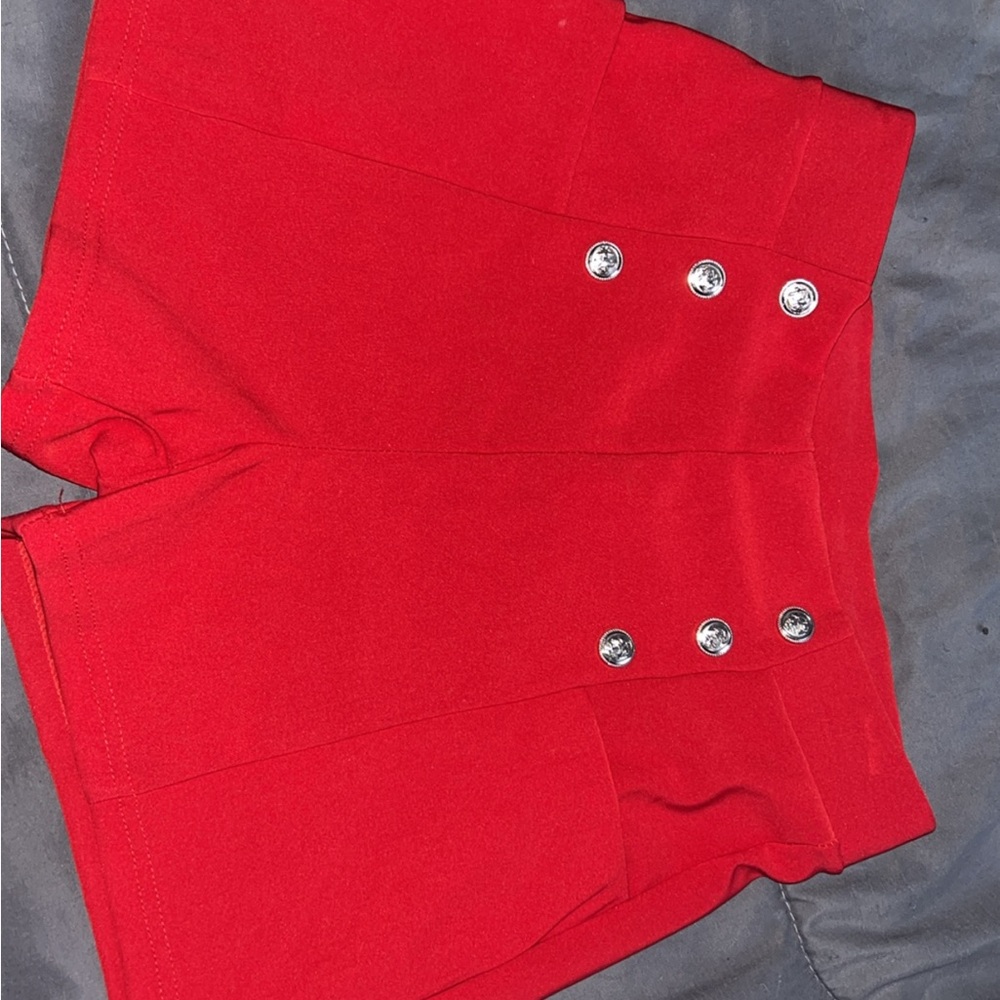 Stylish Red High-Waisted Shorts with Button Detail